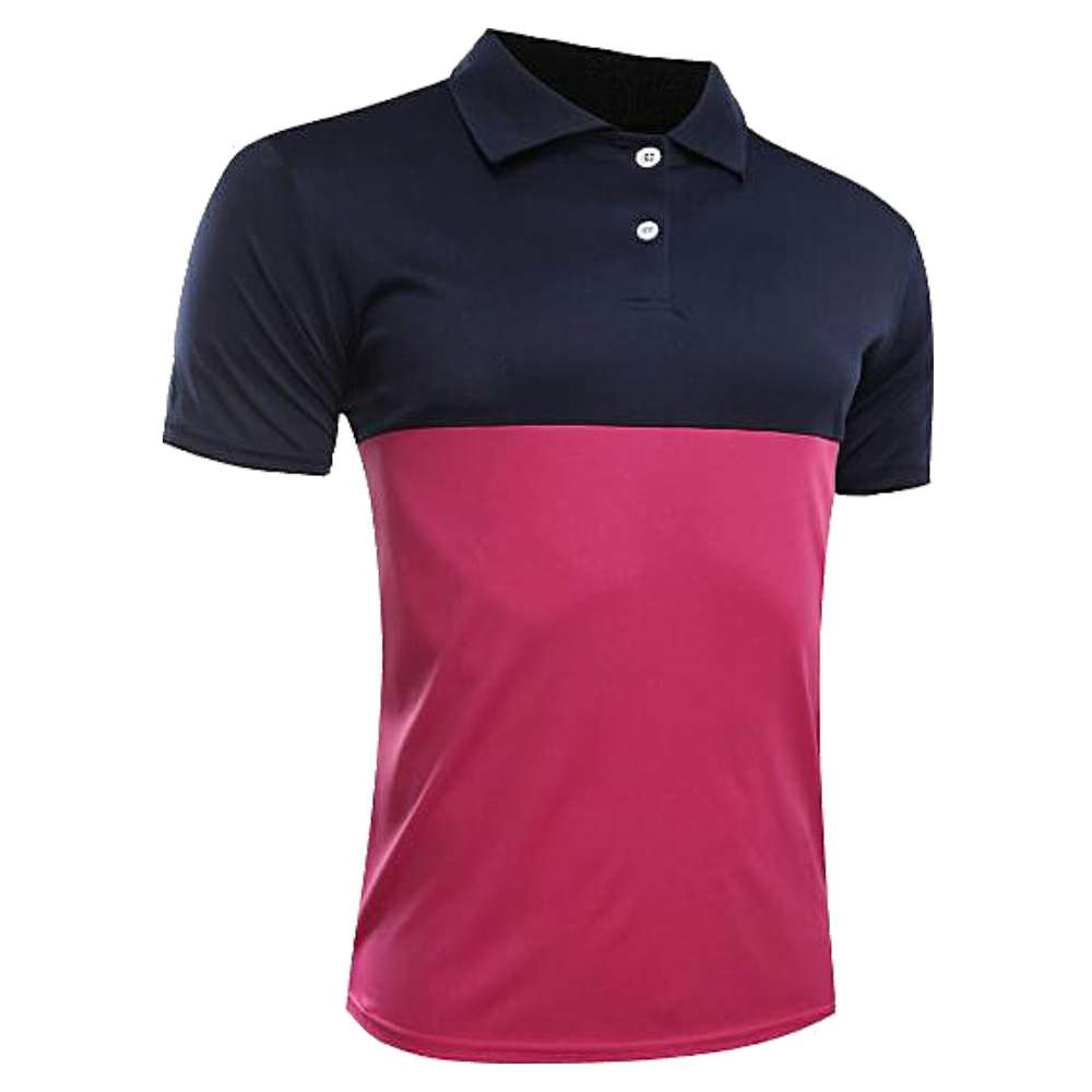 Navy and Magenta Color Block Polo Shirt